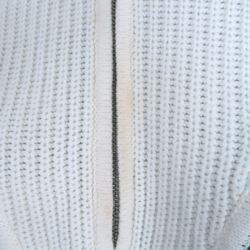 STAUD Hampton Striped Half-Zip Cropped Sweater White/Green Size Extra Small