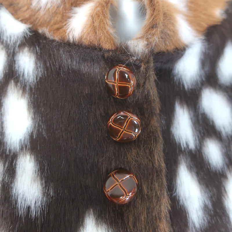 Carelli Bambi Deer Print Faux Fur Jacket Brown Size Small