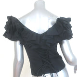 Anne Fontaine Azalee Ruffled Corset Top Black Cotton Size 40