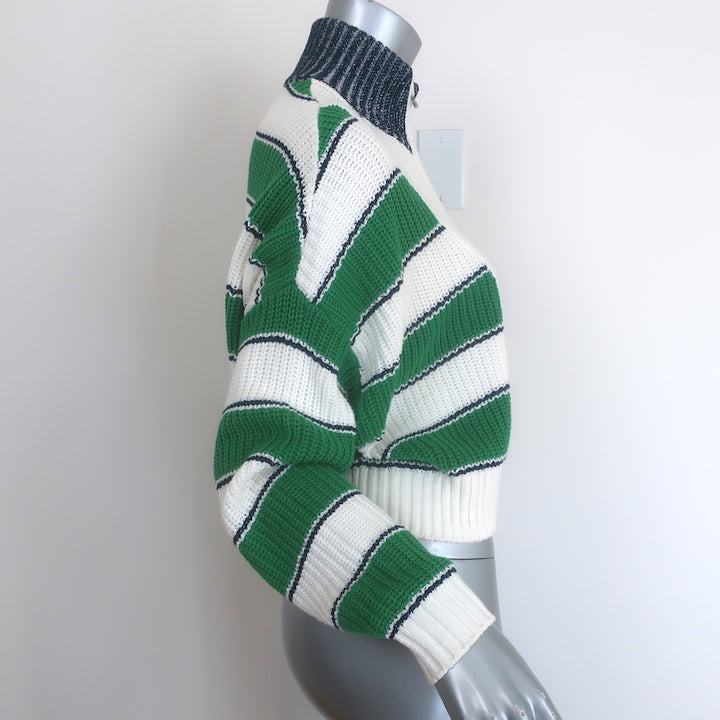 STAUD Hampton Striped Half-Zip Cropped Sweater White/Green Size Extra Small