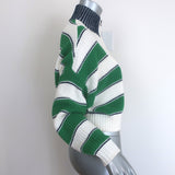 STAUD Hampton Striped Half-Zip Cropped Sweater White/Green Size Extra Small