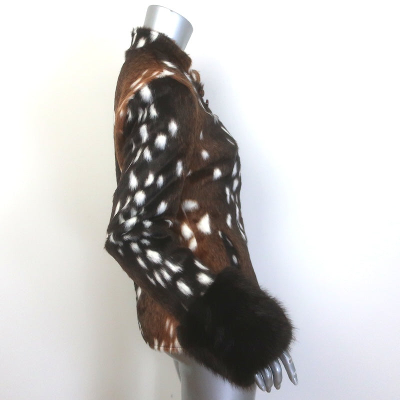 Carelli Bambi Deer Print Faux Fur Jacket Brown Size Small