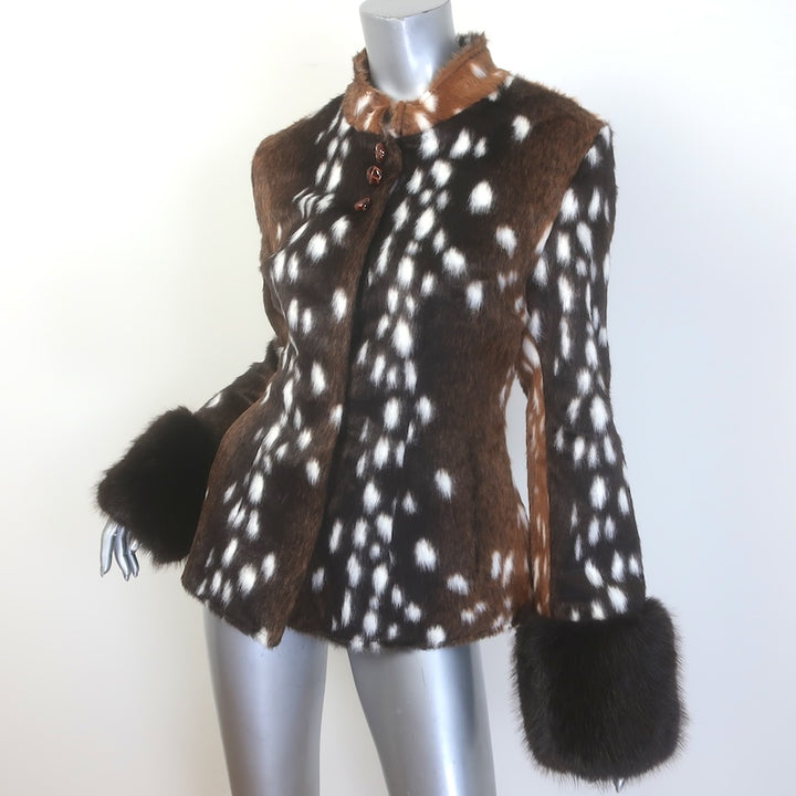 Carelli Bambi Deer Print Faux Fur Jacket Brown Size Small