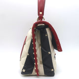 Valentino Candystud Striped Top Handle Bag Cream/Black/Red Leather Crossbody