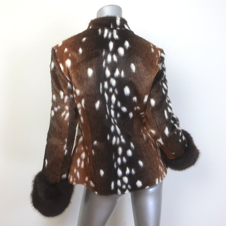 Carelli Bambi Deer Print Faux Fur Jacket Brown Size Small