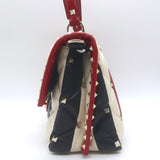Valentino Candystud Striped Top Handle Bag Cream/Black/Red Leather Crossbody