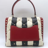 Valentino Candystud Striped Top Handle Bag Cream/Black/Red Leather Crossbody