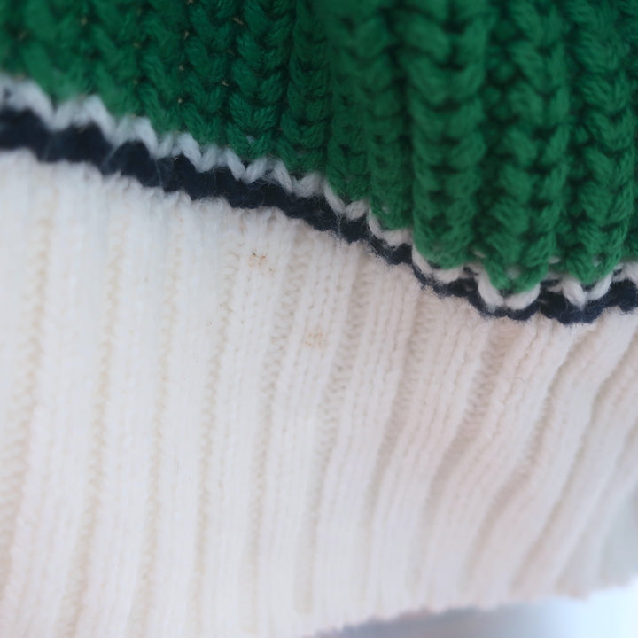 STAUD Hampton Striped Half-Zip Cropped Sweater White/Green Size Extra Small