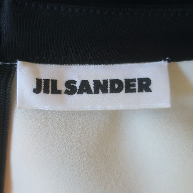 Jil Sander Bubble-Hem Midi Dress Black Stretch Satin Jersey Size 40