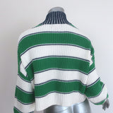 STAUD Hampton Striped Half-Zip Cropped Sweater White/Green Size Extra Small