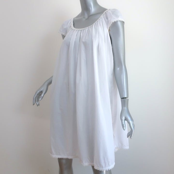Pour Les Femmes Cap Sleeve Nightgown White Lace-Trim Cotton Size Medium