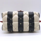 Valentino Candystud Striped Top Handle Bag Cream/Black/Red Leather Crossbody