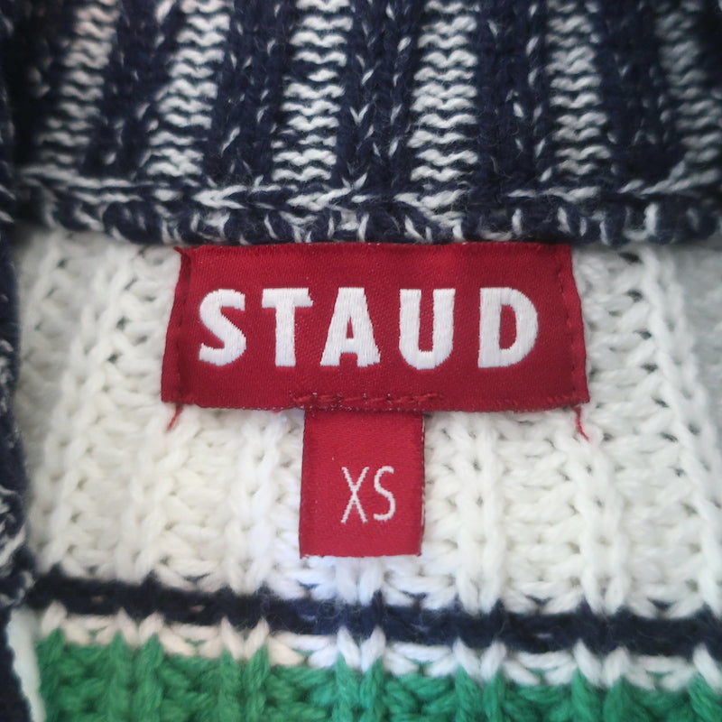 STAUD Hampton Striped Half-Zip Cropped Sweater White/Green Size Extra Small