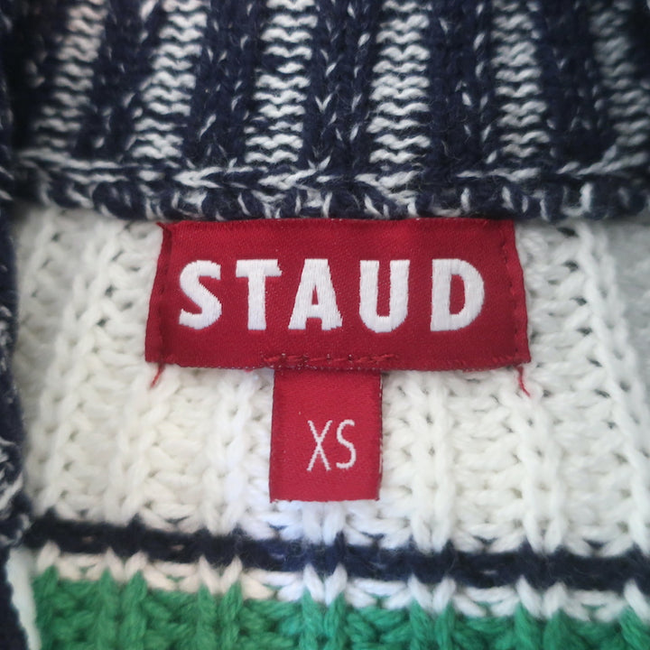 STAUD Hampton Striped Half-Zip Cropped Sweater White/Green Size Extra Small