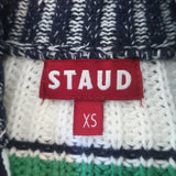 STAUD Hampton Striped Half-Zip Cropped Sweater White/Green Size Extra Small