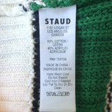 STAUD Hampton Striped Half-Zip Cropped Sweater White/Green Size Extra Small