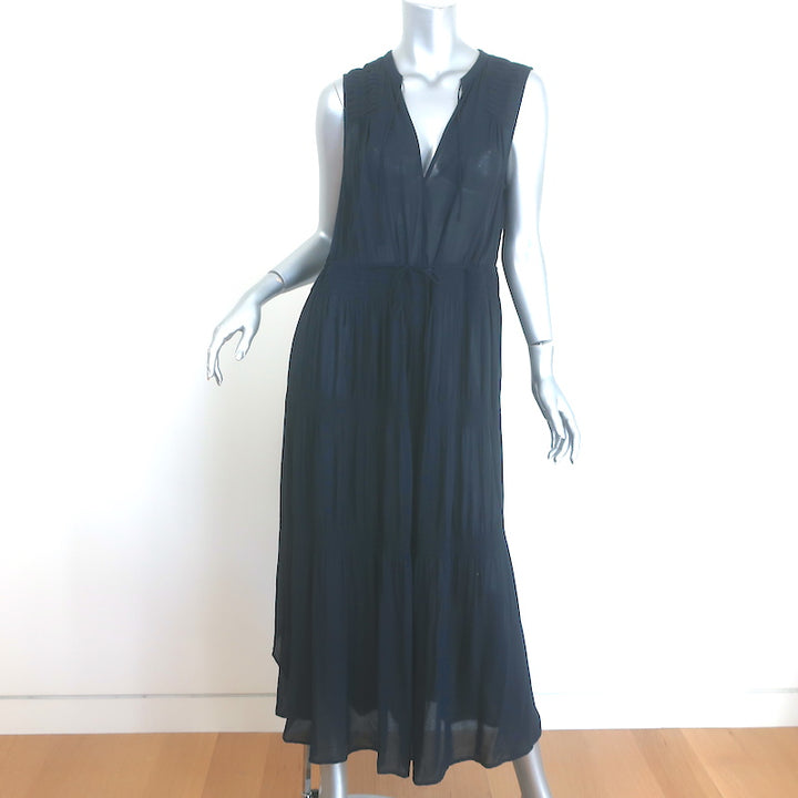 James Perse Smocked Tiered Midi Dress Navy Size 3 NEW