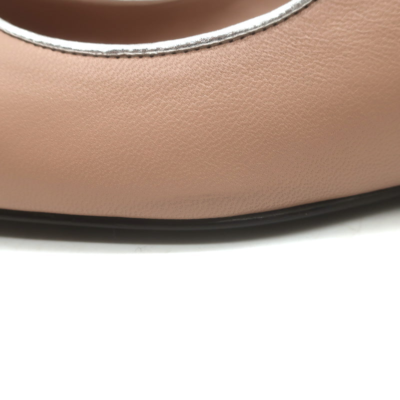 Hermes Kleo Slingback Flats Beige &amp; Metallic Silver Leather Size 40 NEW