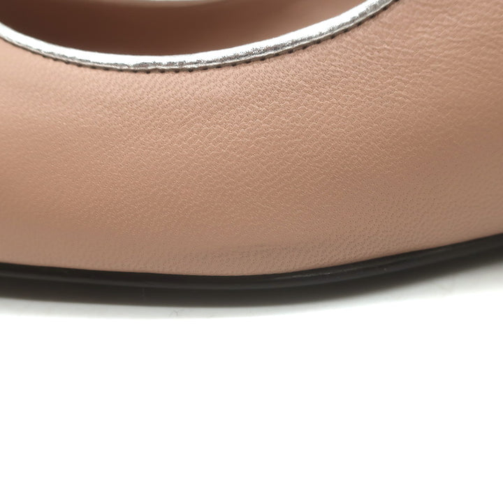 Hermes Kleo Slingback Flats Beige &amp; Metallic Silver Leather Size 40 NEW