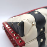 Valentino Candystud Striped Top Handle Bag Cream/Black/Red Leather Crossbody