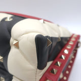 Valentino Candystud Striped Top Handle Bag Cream/Black/Red Leather Crossbody
