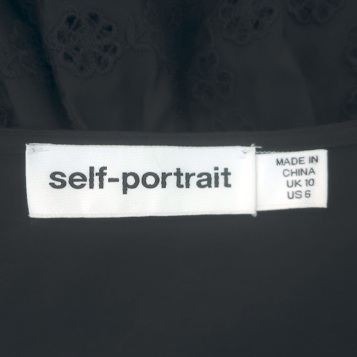 Self-Portrait Broderie Anglaise Peplum Top Black Lace-Trim Cotton Size US 6