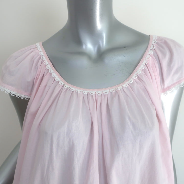 Pour Les Femmes Cap Sleeve Nightgown Light Pink Lace-Trim Cotton Size Medium