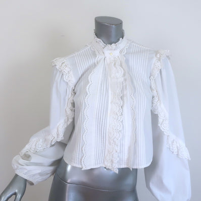 Ulla Johnson Ruffled Eyelet-Trim Blouse White Pintucked Cotton Size 4