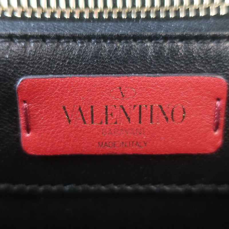 Valentino Candystud Striped Top Handle Bag Cream/Black/Red Leather Crossbody
