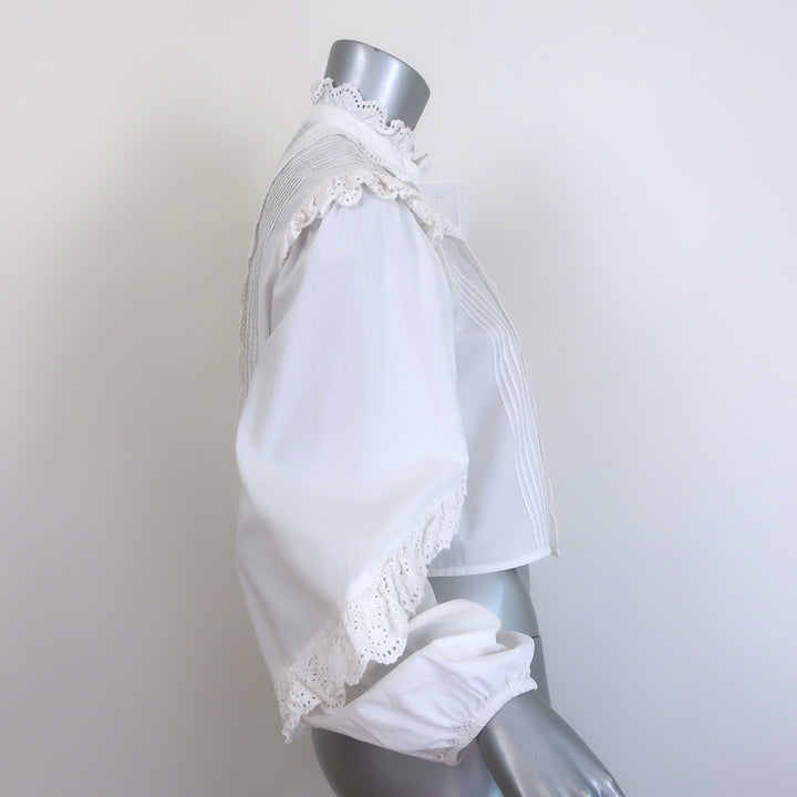 Ulla Johnson Ruffled Eyelet-Trim Blouse White Pintucked Cotton Size 4