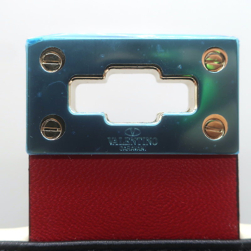 Valentino Candystud Striped Top Handle Bag Cream/Black/Red Leather Crossbody