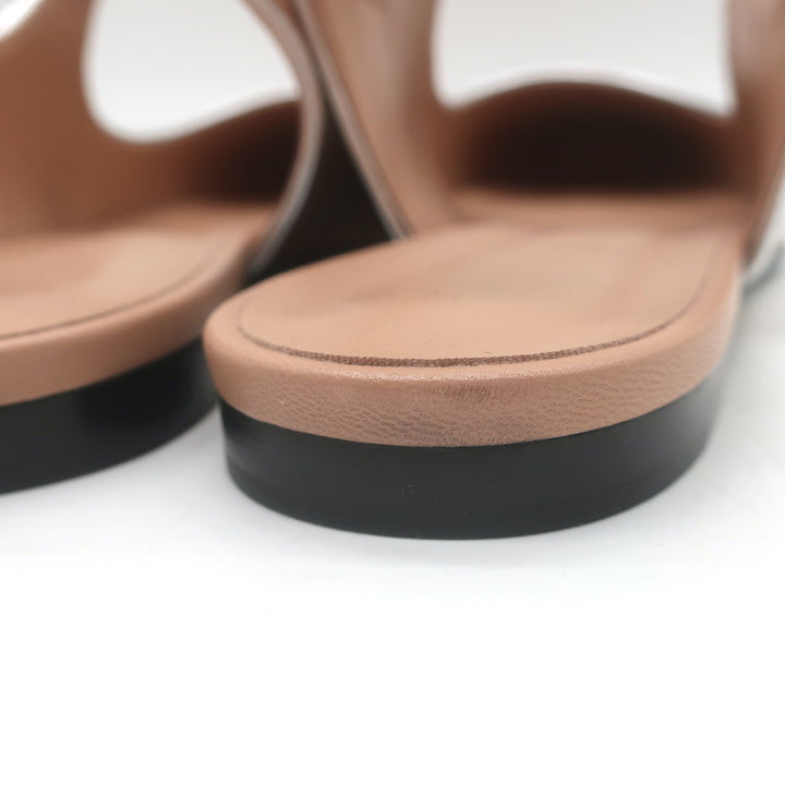 Hermes Kleo Slingback Flats Beige &amp; Metallic Silver Leather Size 40 NEW