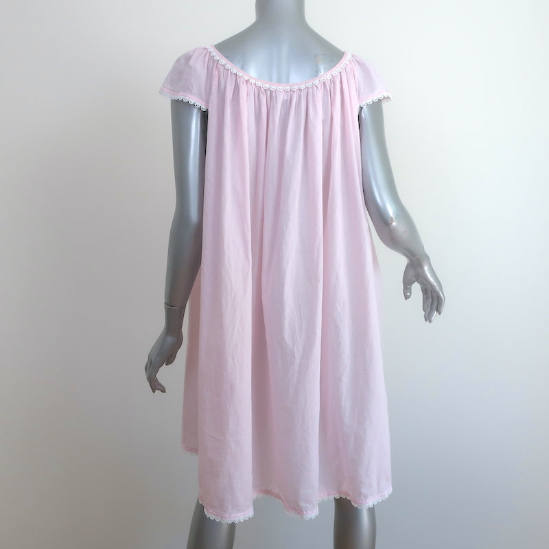 Pour Les Femmes Cap Sleeve Nightgown Light Pink Lace-Trim Cotton Size Medium