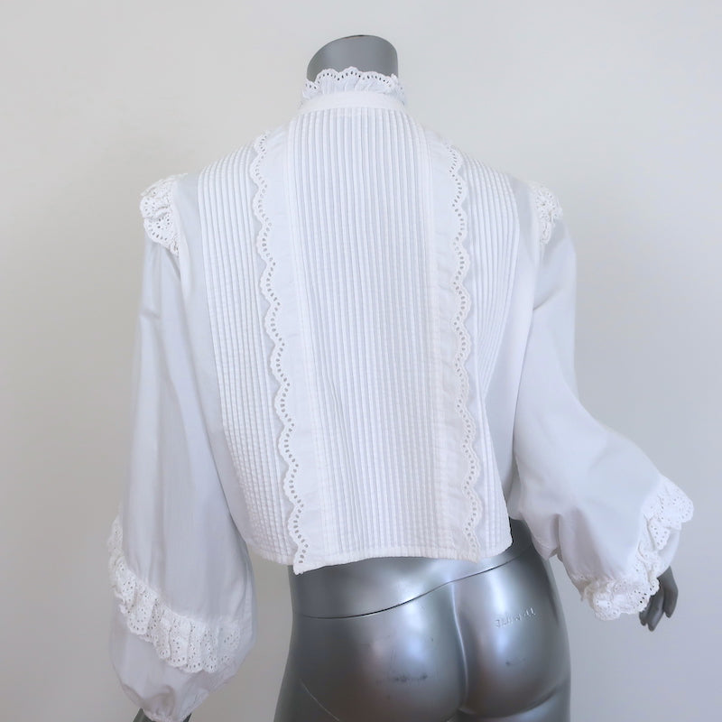 Ulla Johnson Ruffled Eyelet-Trim Blouse White Pintucked Cotton Size 4