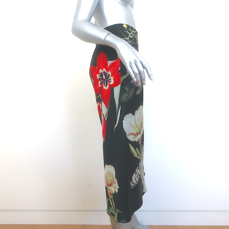 Alice + Olivia Maeve Midi Slip Skirt Black Floral Print Charmeuse Size 2
