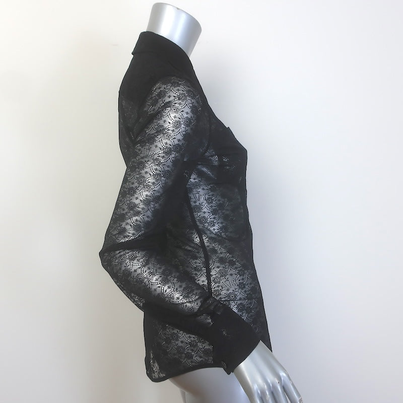 Victoria Beckham Monogram Lace Collared Shirt Black Size 6 Long Sleeve Top