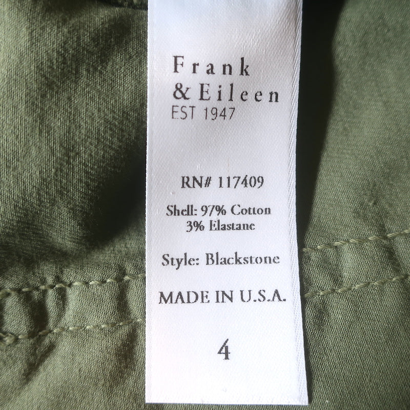 Frank &amp; Eileen Blackstone Utility Pants Army Green Stretch Cotton Size 4