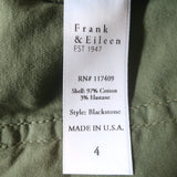 Frank & Eileen Blackstone Utility Pants Army Green Stretch Cotton Size 4