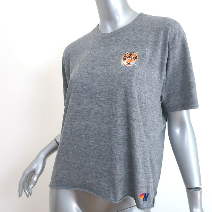 Aviator Nation Tiger Embroidered T-Shirt Gray Size Large Short Sleeve Top