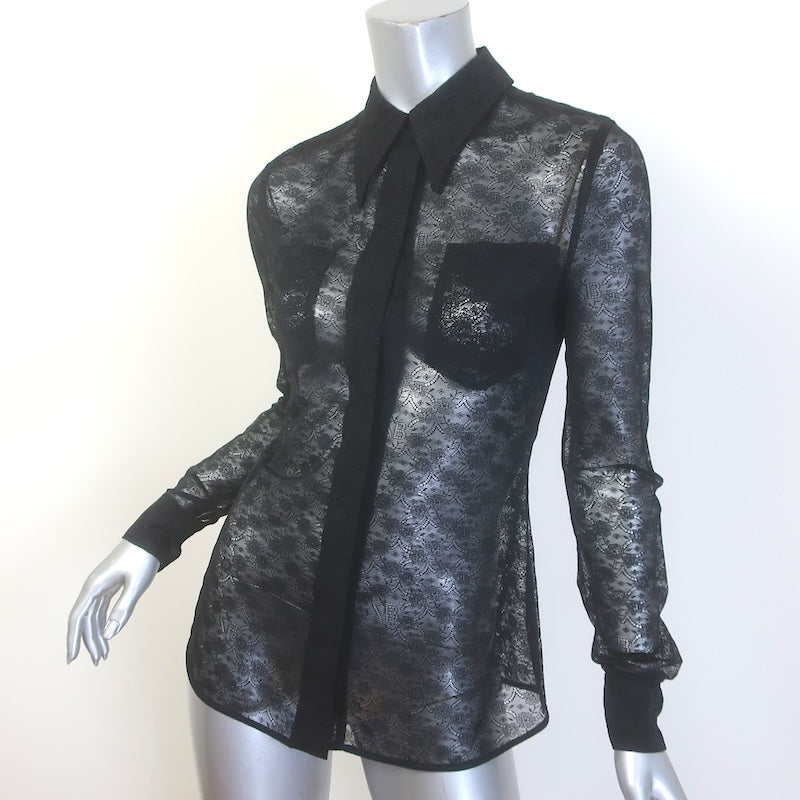 Victoria Beckham Monogram Lace Collared Shirt Black Size 6 Long Sleeve Top