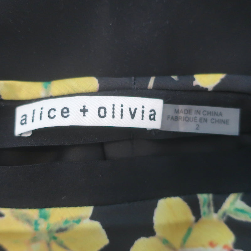 Alice + Olivia Maeve Midi Slip Skirt Black Floral Print Charmeuse Size 2