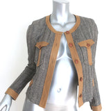Isabel Marant Etoile Kacie Leather-Trim Tweed Jacket Gray/Camel Size 40