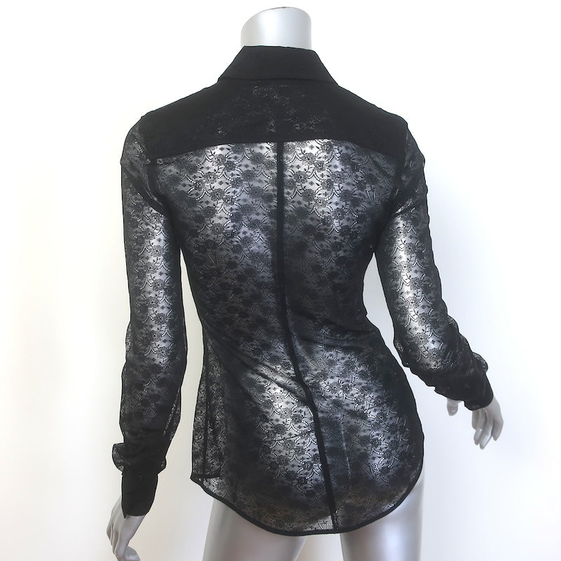 Victoria Beckham Monogram Lace Collared Shirt Black Size 6 Long Sleeve Top