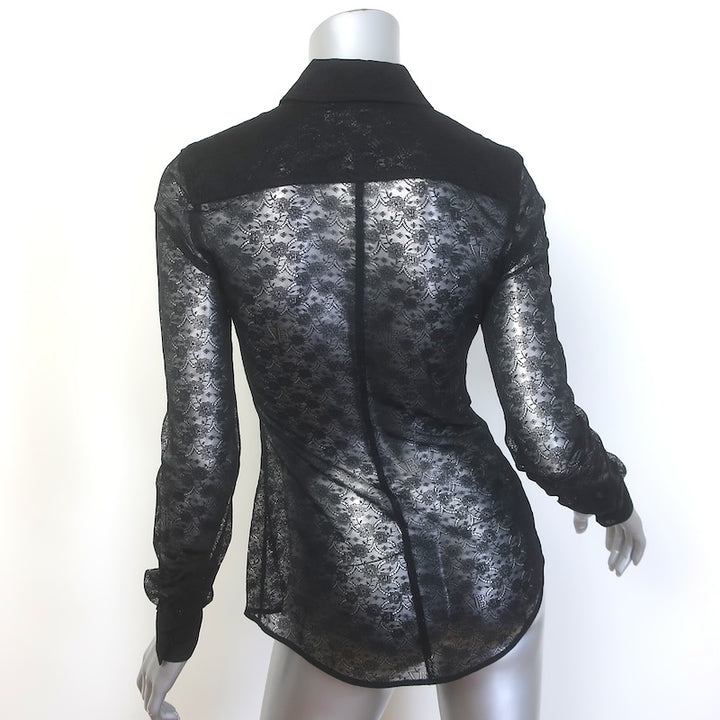 Victoria Beckham Monogram Lace Collared Shirt Black Size 6 Long Sleeve Top
