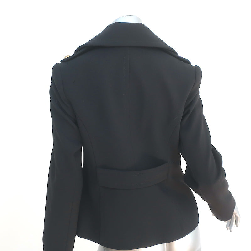 Smythe Tailored Pea Coat Black Crepe Size 8 Double Breasted Jacket