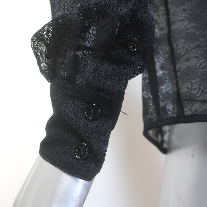Victoria Beckham Monogram Lace Collared Shirt Black Size 6 Long Sleeve Top
