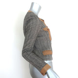 Isabel Marant Etoile Kacie Leather-Trim Tweed Jacket Gray/Camel Size 40