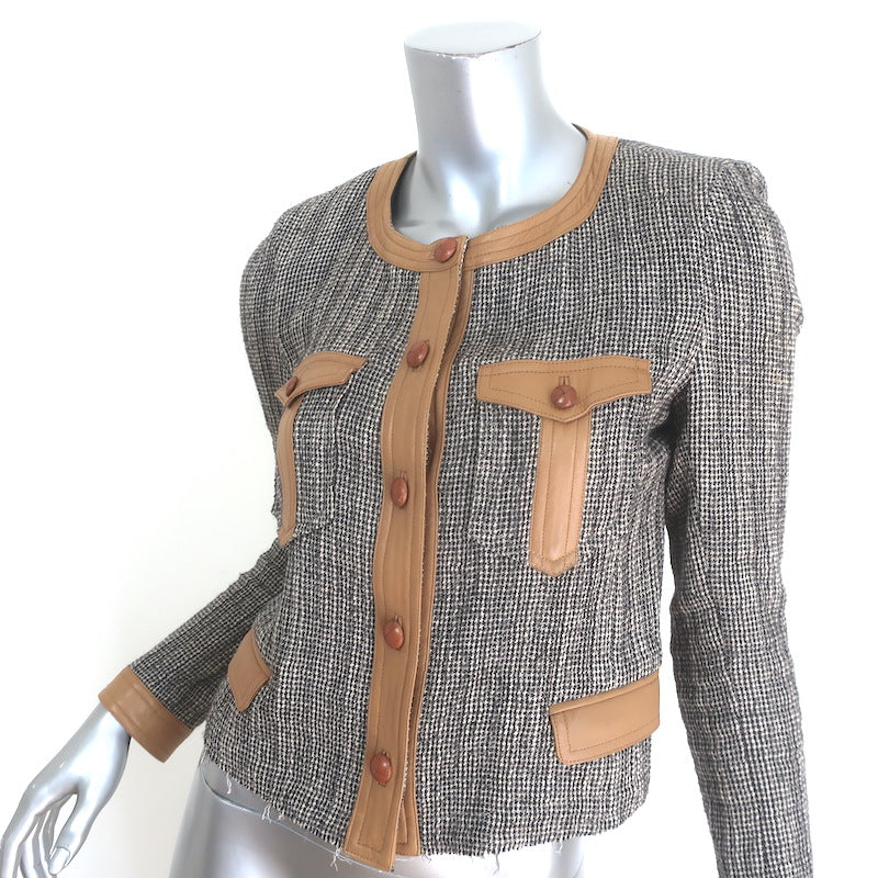 Isabel Marant Etoile Kacie Leather-Trim Tweed Jacket Gray/Camel Size 40