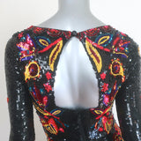 Alice + Olivia Jae Sequin Gown Black/Multi Size 0 Cutout-Back Maxi Dress