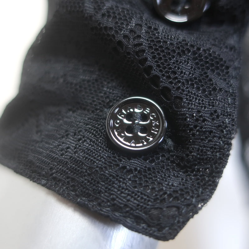 Victoria Beckham Monogram Lace Collared Shirt Black Size 6 Long Sleeve Top